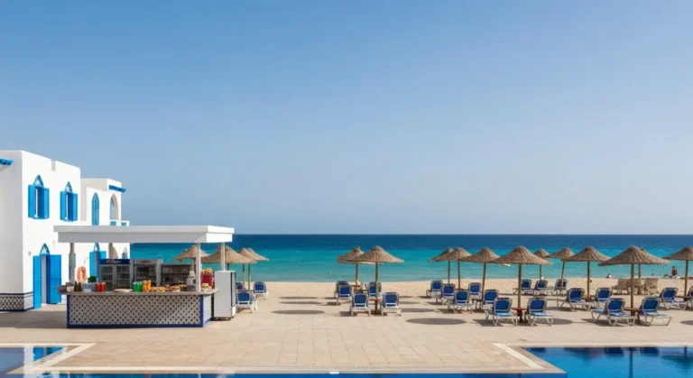 Tuniski resort all inclusive w Hammamecie z barem przekąskowym, leżakami i plażą