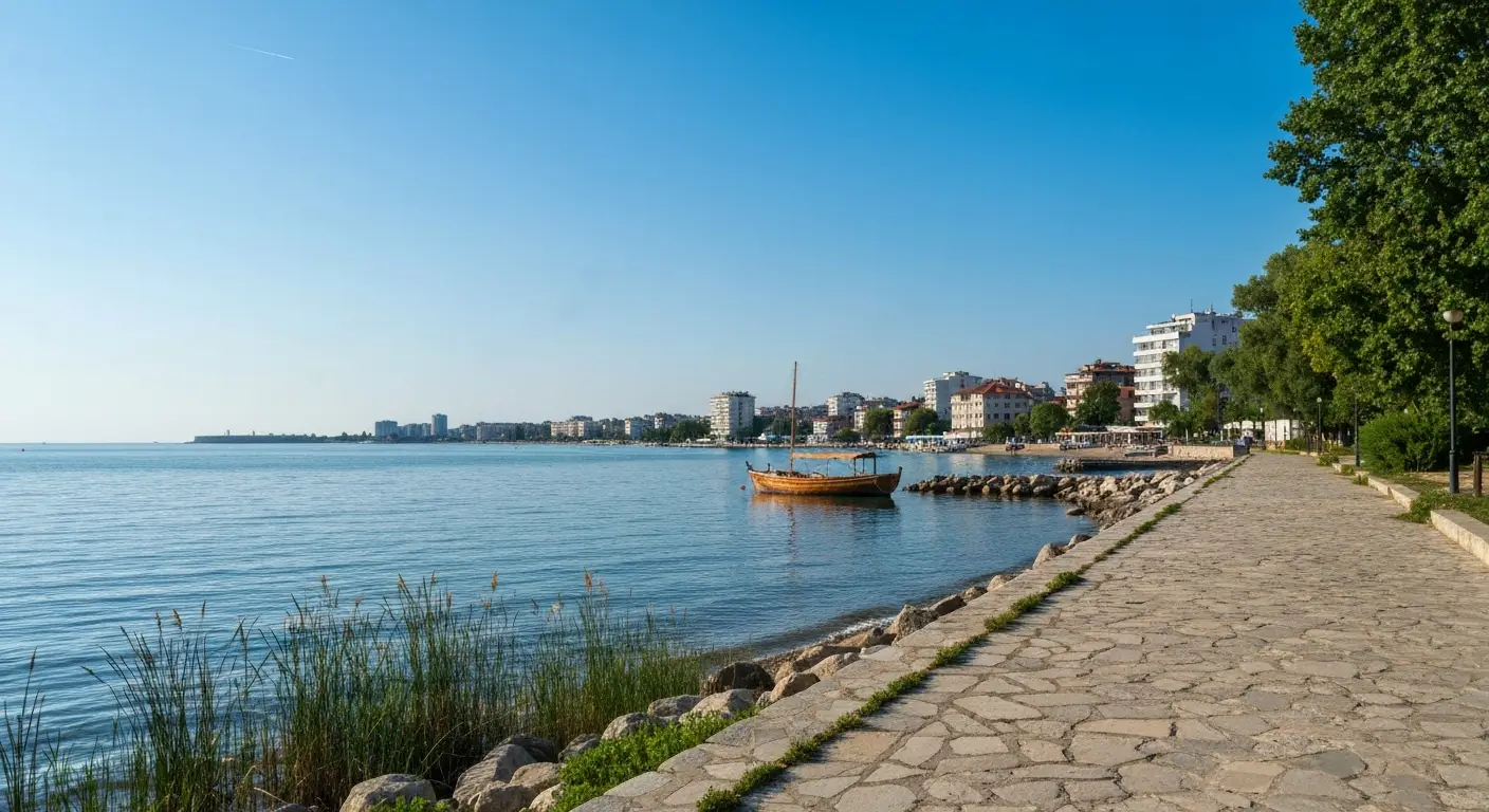 Promenada Sea Garden w Burgas nad Morzem Czarnym, z widokiem na wodę i okolice jezior Burgaskich