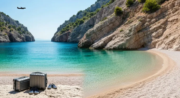 Żwirowa plaża Riwiera Makarska i piaszczysta zatoka inspirowana Ksamil nad turkusowym morzem