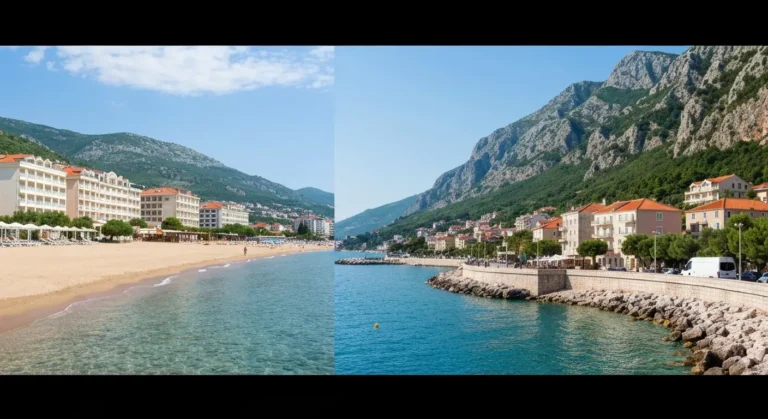 Porównanie piaszczystej plaży Albanii z górzystym wybrzeżem Czarnogóry
