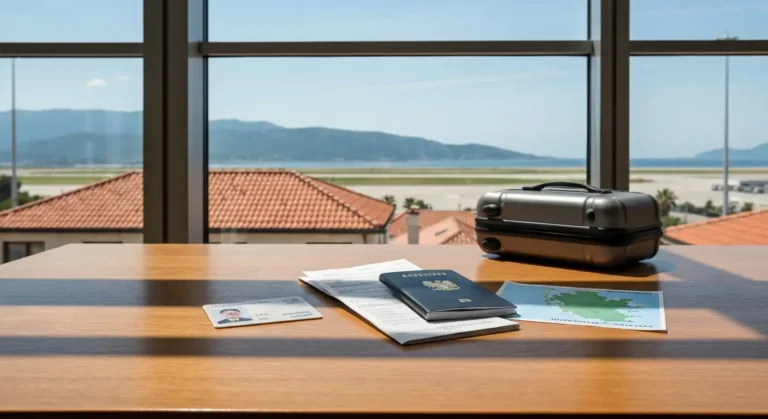 Dowód osobisty i paszport przy walizce przed podróżą last minute do Czarnogóry