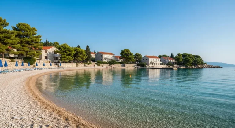 Spokojna zatoka i żwirowa plaża w Petrovacu nad Adriatykiem