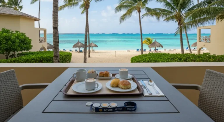 Śniadanie na tarasie resortu w Punta Cana z widokiem na plażę Bavaro