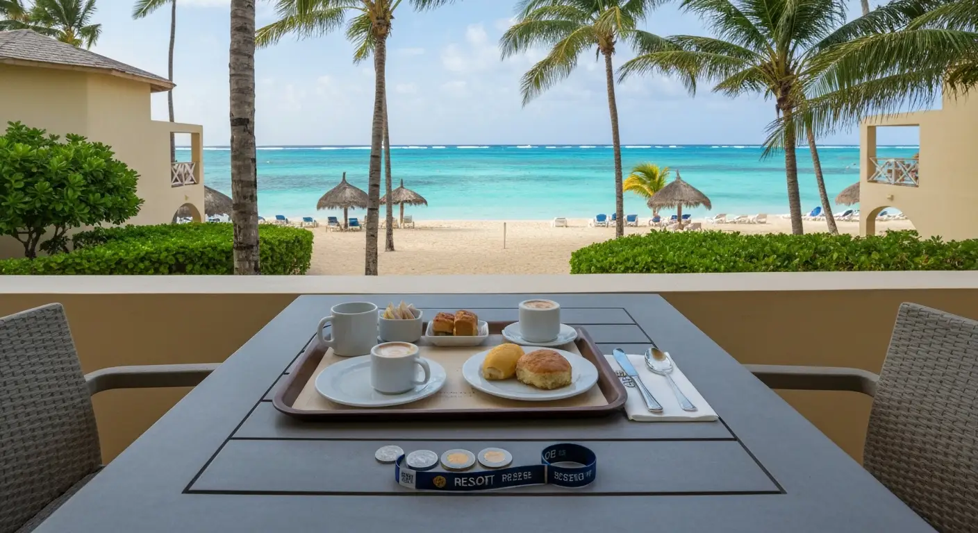 Śniadanie na tarasie resortu w Punta Cana z widokiem na plażę Bavaro