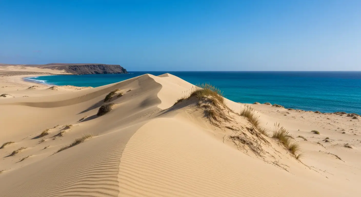 Wydmy Corralejo i turkusowy Atlantyk na Fuerteventurze